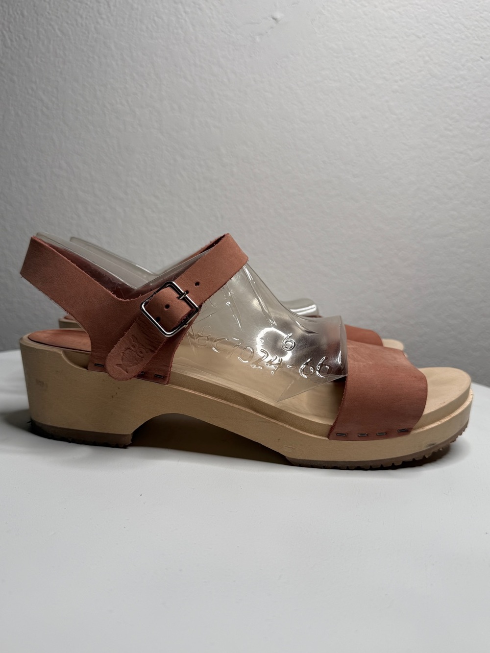 Sandgrens Vienna Low Open Toe Clog Blush Nubuck Wooden Heel Sandals Size 11